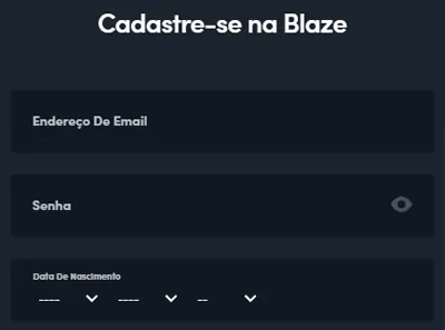 Formulário de registro de nova conta para o cassino on-line Blaze