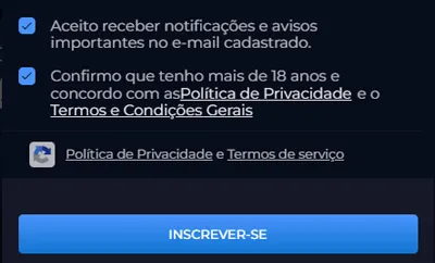 Botão de confirmação de registro do Playpix