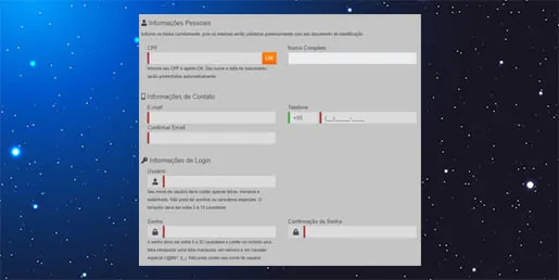 Todos os campos de registro no MrJackbet